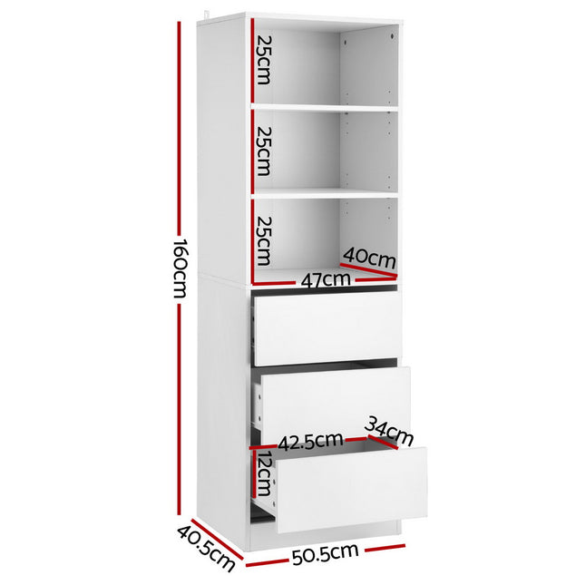 Artiss 3 Chest of Drawers Tallboy Cabinet White.