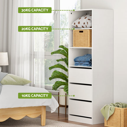 Artiss 3 Chest of Drawers Tallboy Cabinet White.