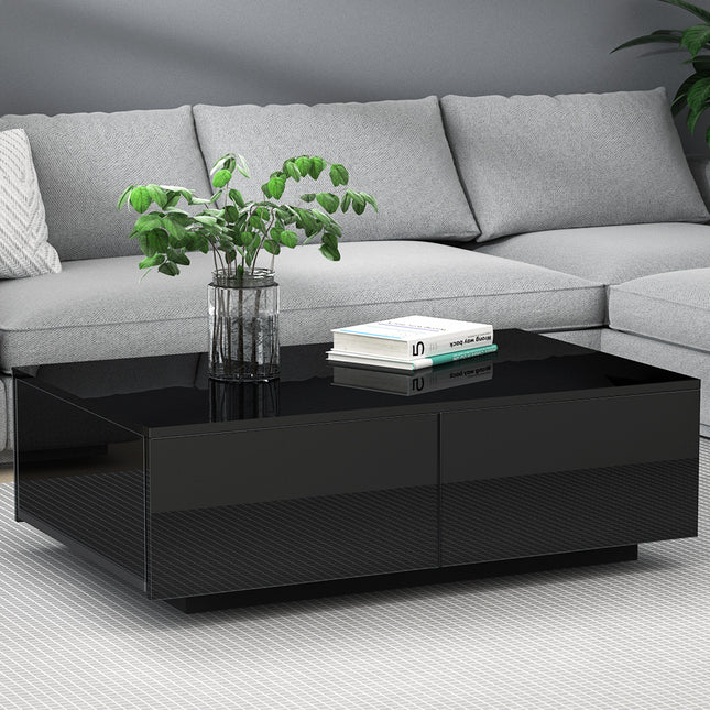 Artiss Coffee Table 4 Drawers Black Trevi.
