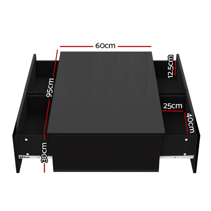Artiss Coffee Table 4 Drawers Black Trevi.