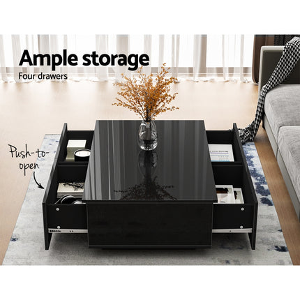 Artiss Coffee Table 4 Drawers Black Trevi.