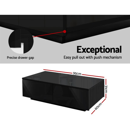Artiss Coffee Table 4 Drawers Black Trevi.