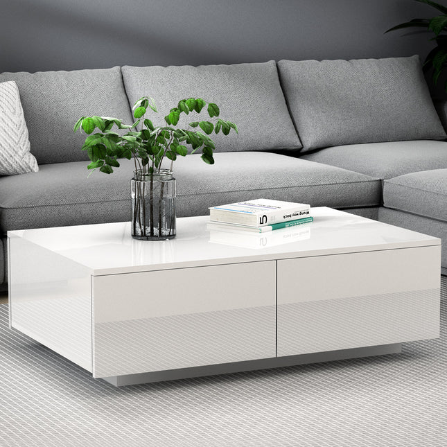 Artiss Coffee Table 4 Drawers White Trevi.