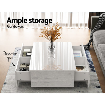 Artiss Coffee Table 4 Drawers White Trevi.