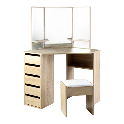 Artiss Dressing Table Stool Set Corner 5 Drawers Oak.