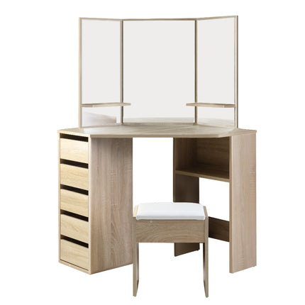 Artiss Dressing Table Stool Set Corner 5 Drawers Oak.