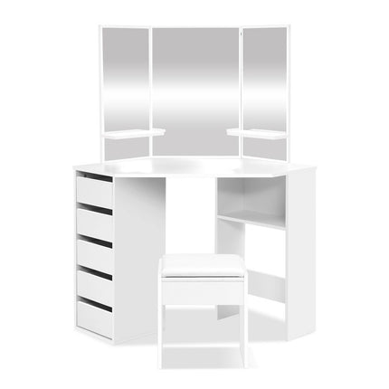 Artiss Dressing Table Stool Set Corner 5 Drawers White.
