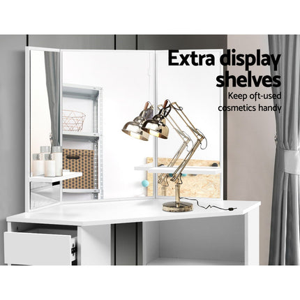 Artiss Dressing Table Stool Set Corner 5 Drawers White.