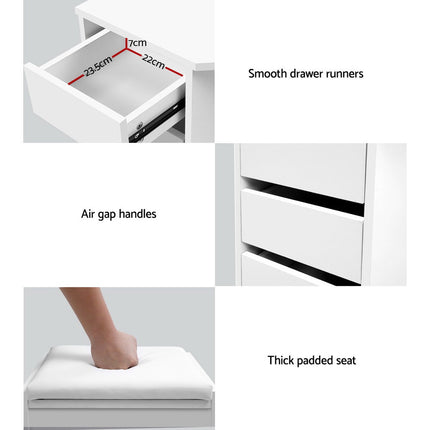 Artiss Dressing Table Stool Set Corner 5 Drawers White.