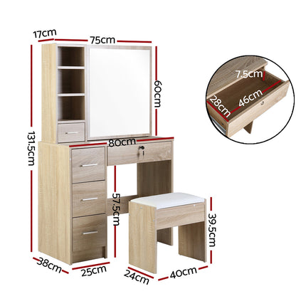 Artiss Dressing Table Stool Set Sliding Mirror Oak Diane.