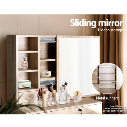 Artiss Dressing Table Stool Set Sliding Mirror Oak Diane.