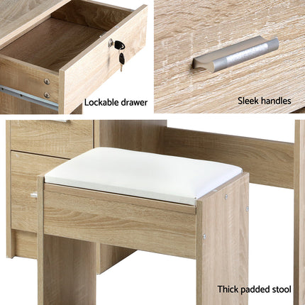 Artiss Dressing Table Stool Set Sliding Mirror Oak Diane.