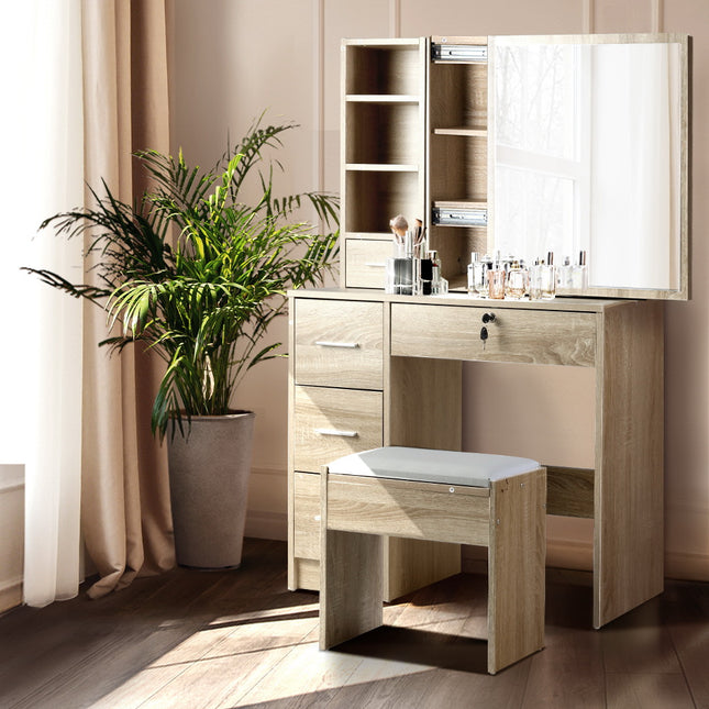 Artiss Dressing Table Stool Set Sliding Mirror Oak Diane.