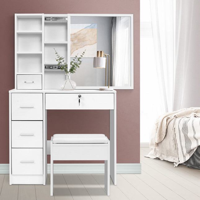 Artiss Dressing Table Stool Set Sliding Mirror White Diane.