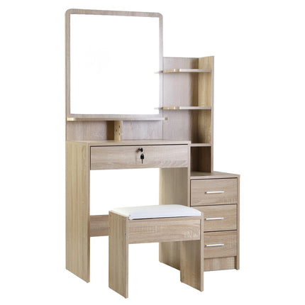 Artiss Dressing Table Stool Set 4 Drawers Oak.