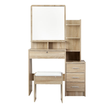 Artiss Dressing Table Stool Set 4 Drawers Oak.