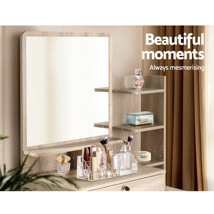 Artiss Dressing Table Stool Set 4 Drawers Oak.