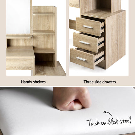 Artiss Dressing Table Stool Set 4 Drawers Oak.