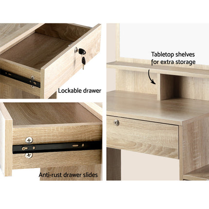 Artiss Dressing Table Stool Set 4 Drawers Oak.