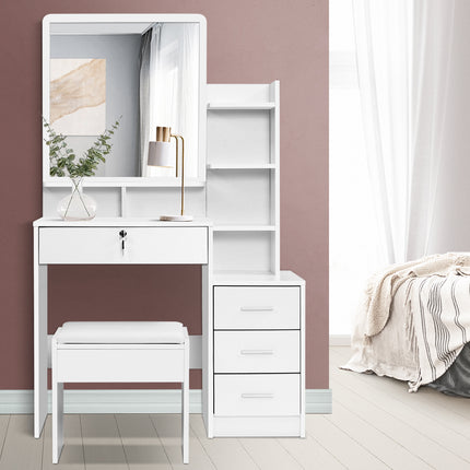 Artiss Dressing Table Stool Set 4 Drawers White.