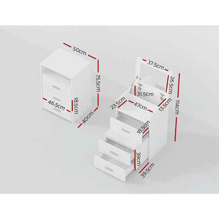 Artiss 2-in-1 Dressing Table Stool Set Bedside Table White.
