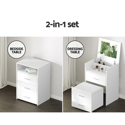 Artiss 2-in-1 Dressing Table Stool Set Bedside Table White.
