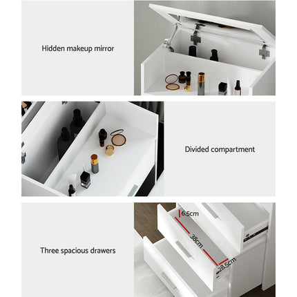 Artiss 2-in-1 Dressing Table Stool Set Bedside Table White.