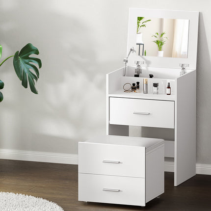 Artiss 2-in-1 Dressing Table Stool Set Bedside Table White.