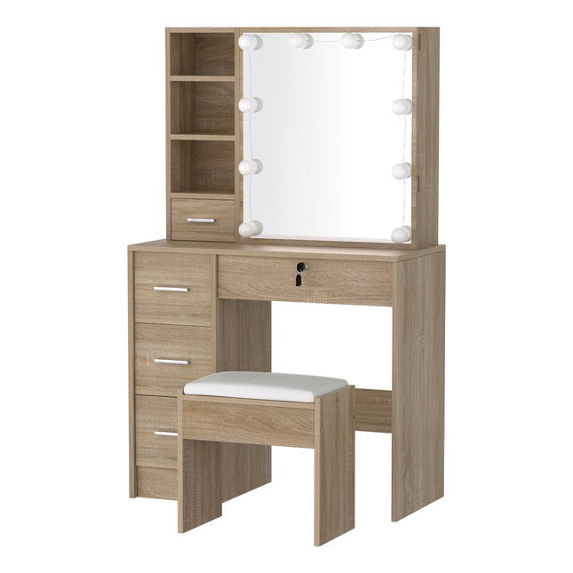 Artiss Dressing Table Set Stool 10 Led Bulbs Wood.