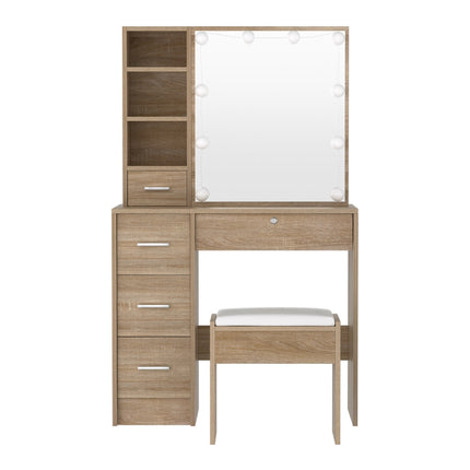 Artiss Dressing Table Set Stool 10 Led Bulbs Wood.