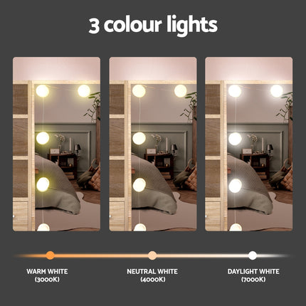 Artiss Dressing Table Set Stool 10 Led Bulbs Wood.