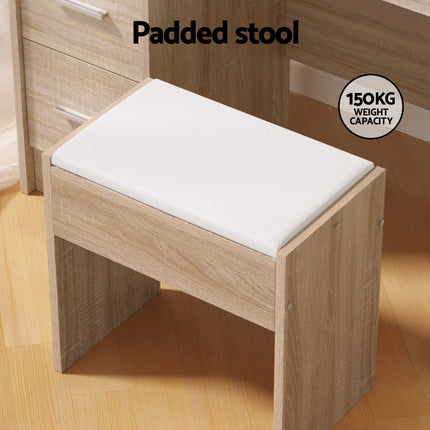 Artiss Dressing Table Set Stool 10 Led Bulbs Wood.