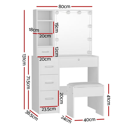 Artiss Dressing Table Set Stool 10 Led Bulbs White Dylan.