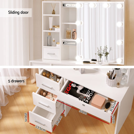 Artiss Dressing Table Set Stool 10 Led Bulbs White Dylan.