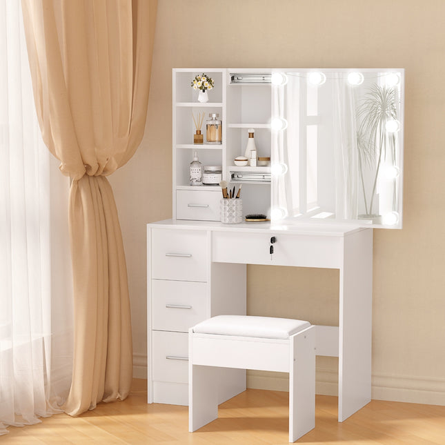 Artiss Dressing Table Set Stool 10 Led Bulbs White Dylan.