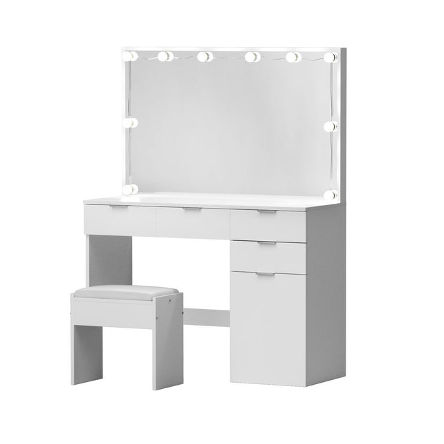 Artiss Dressing Table Set Stool 10 Led Bulbs White.