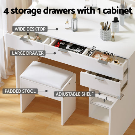 Artiss Dressing Table Set Stool 10 Led Bulbs White.