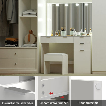 Artiss Dressing Table Set Stool 10 Led Bulbs White.