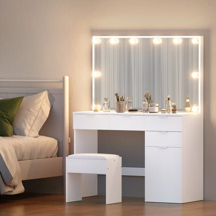 Artiss Dressing Table Set Stool 10 Led Bulbs White.