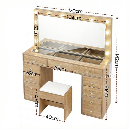 Artiss Dressing Table Vanity Desk Set Stool LED Bulbs Wood.
