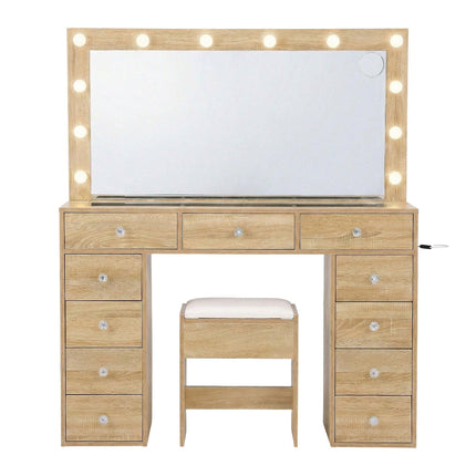 Artiss Dressing Table Vanity Desk Set Stool LED Bulbs Wood.