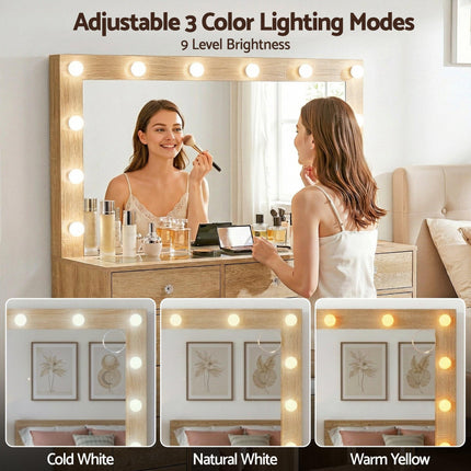 Artiss Dressing Table Vanity Desk Set Stool LED Bulbs Wood.