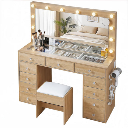 Artiss Dressing Table Vanity Desk Set Stool LED Bulbs Wood.