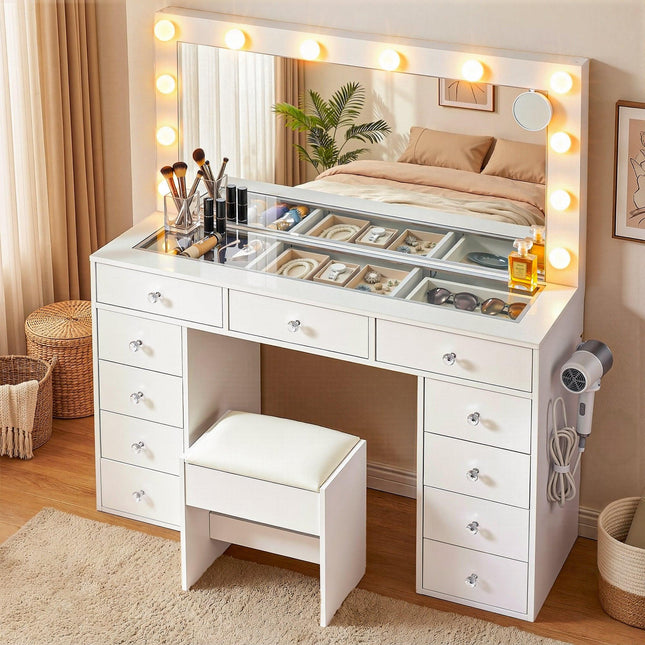 Artiss Dressing Table Vanity Desk Set Stool LED Bulbs White.