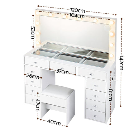 Artiss Dressing Table Vanity Desk Set Stool LED Bulbs White.