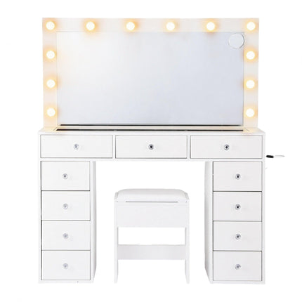 Artiss Dressing Table Vanity Desk Set Stool LED Bulbs White.