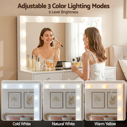 Artiss Dressing Table Vanity Desk Set Stool LED Bulbs White.