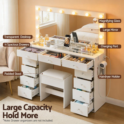 Artiss Dressing Table Vanity Desk Set Stool LED Bulbs White.