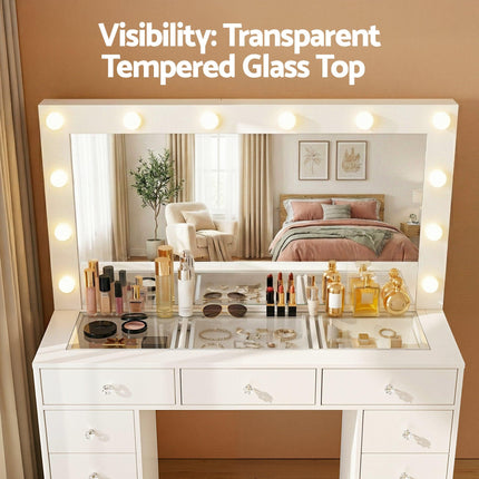 Artiss Dressing Table Vanity Desk Set Stool LED Bulbs White.