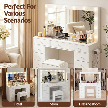 Artiss Dressing Table Vanity Desk Set Stool LED Bulbs White.
